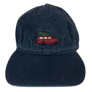J.Crew Embroidered Hat Logo Christmas Tree Truck Blue Adjustable Baseball Dad